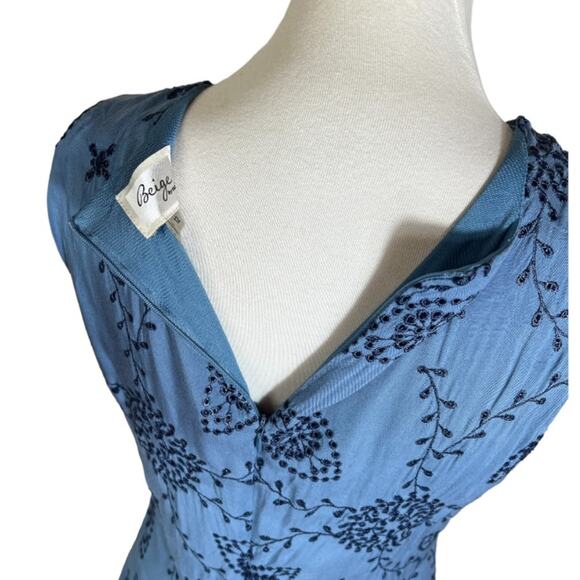 Beige by eci Blue Eyelet Floral Embroidered Fit and Flare Midi Sundress Size 12 - Picture 4 of 8
